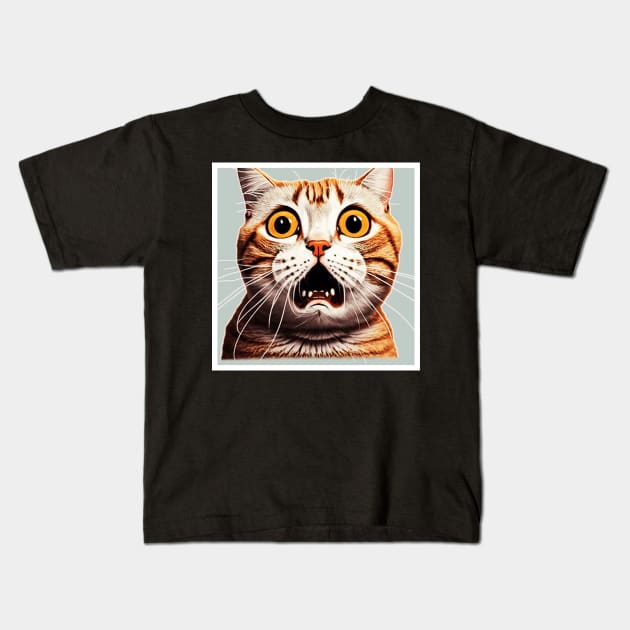 Funny Scared Cat Face, Cat Lover, Scaredy cat Kids T-Shirt by dukito